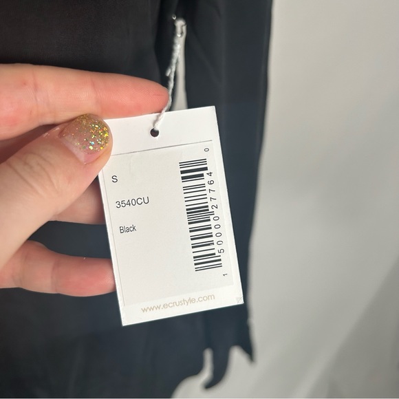 New! Ecru Black Stretch Long Sleeve Blouse - Picture 6 of 6